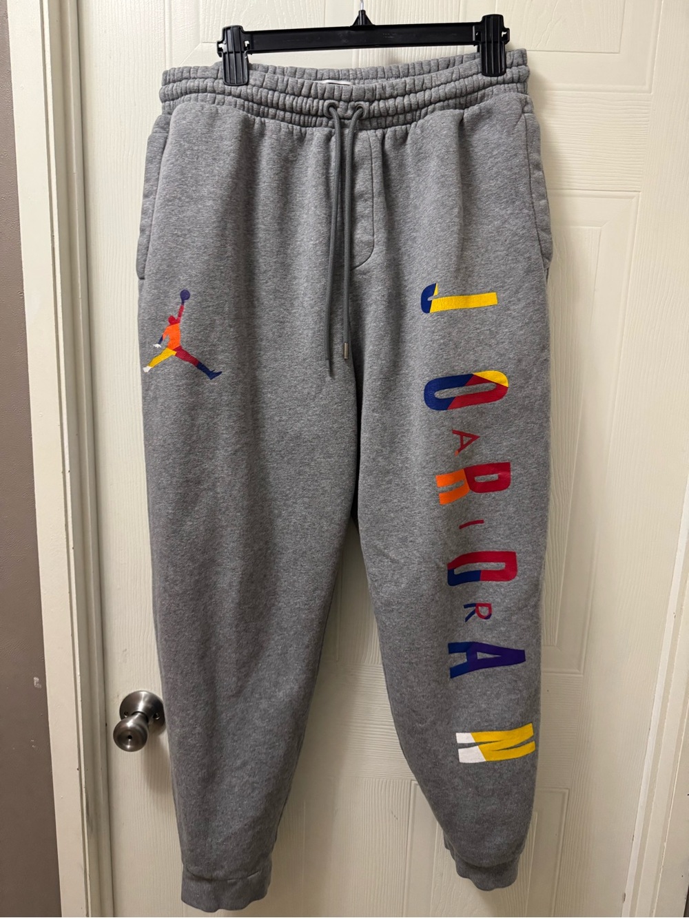 Jordan Grey Sweatpants with Multicolor Jumpman and Vertical Logo